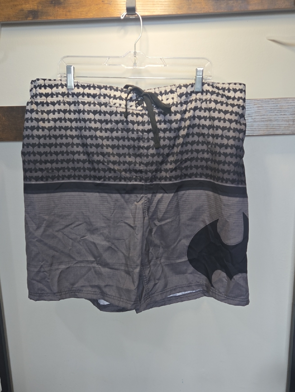 Men's Gray Bat-Pattern Swim Trunks